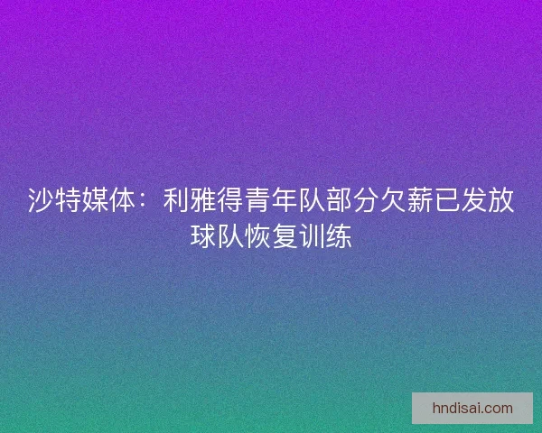 沙特媒体：利雅得青年队部分欠薪已发放球队恢复训练